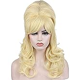 Kalyss Blonde Beehive Wig Women's Curly Wavy Long Heat Resistant Synthetic Hair Cosplay Costume Wigs (Blonde)