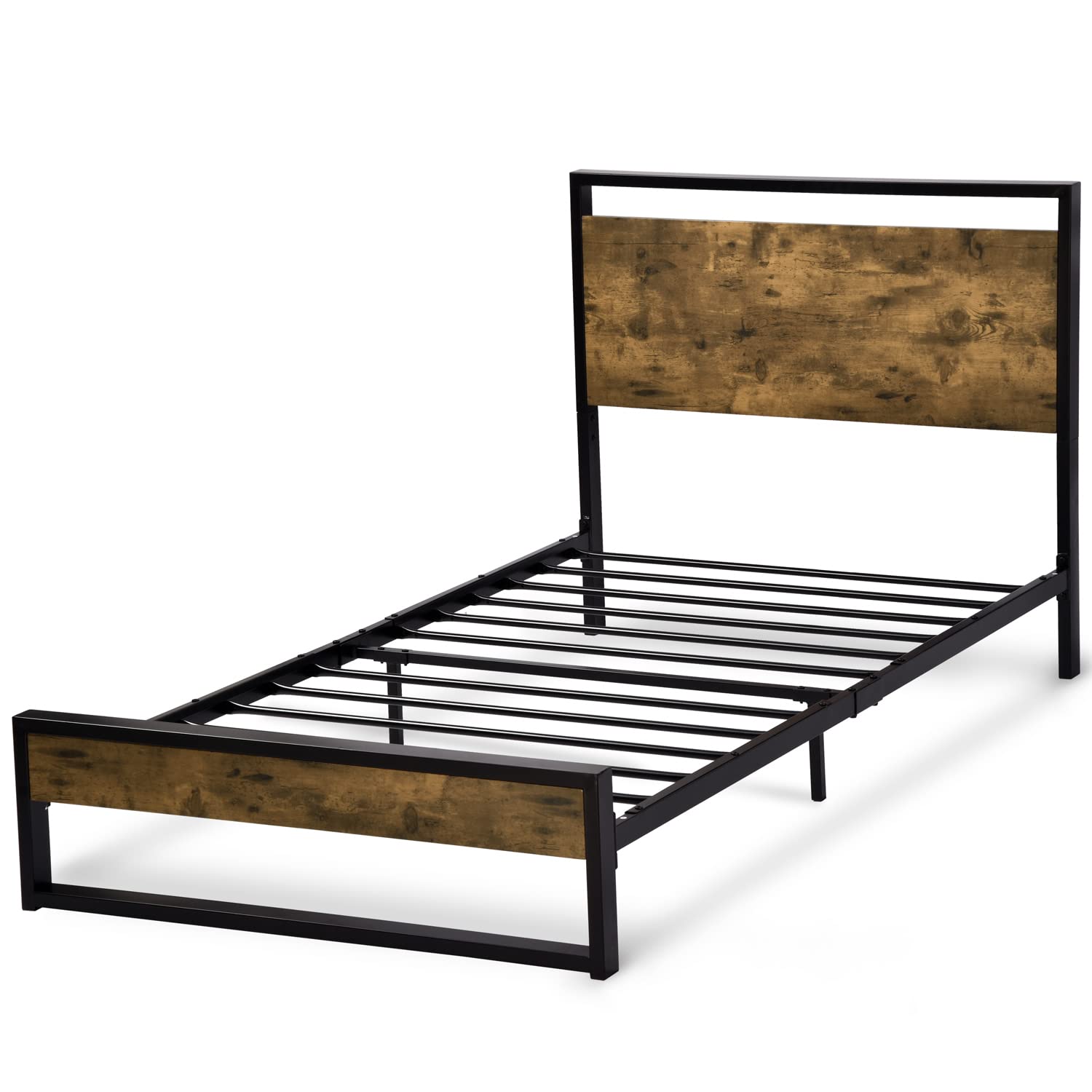 IMUsee Twin Bed Frame with Wood Headboard, Rustic Twin Platform Bed for Kids with Heavy Duty