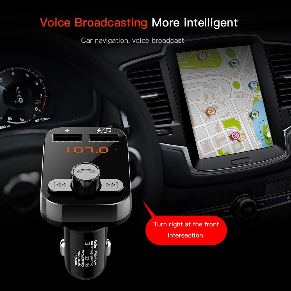 Bluetooth FM Transmitter for Car Radio,Uverbon Wireless In-Car FM Transmitter Audio Adapter Receiver With Hands-free Call +3.1A Dual usb car charge for iPhone, Samsung, etc