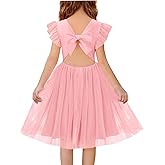Haloumoning Girls Tulle Dress Kids Summer Backless Flower Girl Dress for Birthday Party 5-14Y