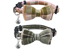 SuperBuddy Cat Collars Breakaway with Cute Bow Bell - 2 Pack Kitten Collar Plaid Cat Collar with Removable Bowtie Cat Collar for Cats Kittens…