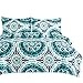 Wake In Cloud - Teal Comforter Set, Turquoise and Navy Blue Bohemian Boho Chic Mandala Medallion Pattern Printed on White, Soft Microfiber Bedding (3pcs, Queen Size)