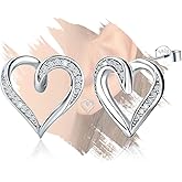 Heart Stud Earrings for Women - Sterling Silver Double Love Heart-Shaped Earrings for Lady Hypoallergenic Silver/Gold Sparkle Cubic Zirconia Post Earring Classic Jewelry Gifts for Her Wife Mother