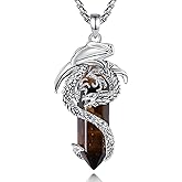 EUDORA Vintage Dragon Necklace with Healing Crystal for Women Men, Silver Plated Copper Viking Dragon Pendant Amulet Energy Gothic Jewelry, Gift for Women Men Dad Mother Mom, Chain 20" +24"