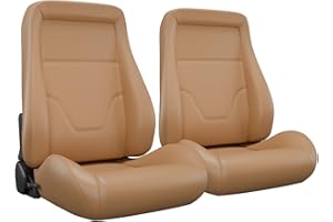 WTRAVEL Universal Racing Seats Bucket Seats Reclinable Car Seats Adjustable Sport Seats PU Leather with Sliders 2 pcs (Beige, 29.5"×19.7"×22.4")