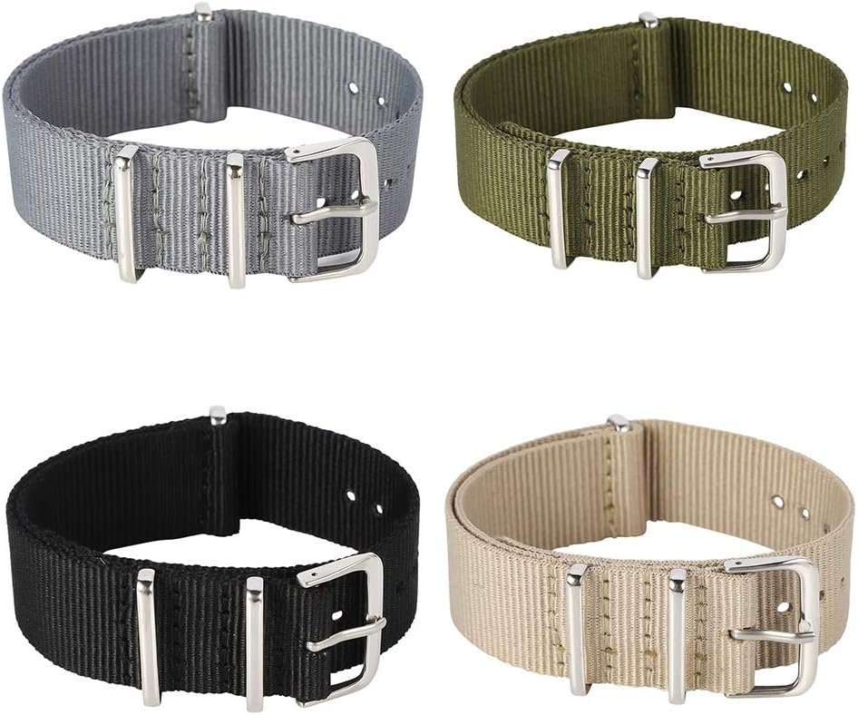 olyee 4 Packs Stylish Watch Strap for NATO Watch Strap 18mm 20mm 22mm Nylon Watch Band Strap with Stainless Steel Buckle Replacement Watch Bands with Repair Tools Set for Men Women(22mm Colour-B)