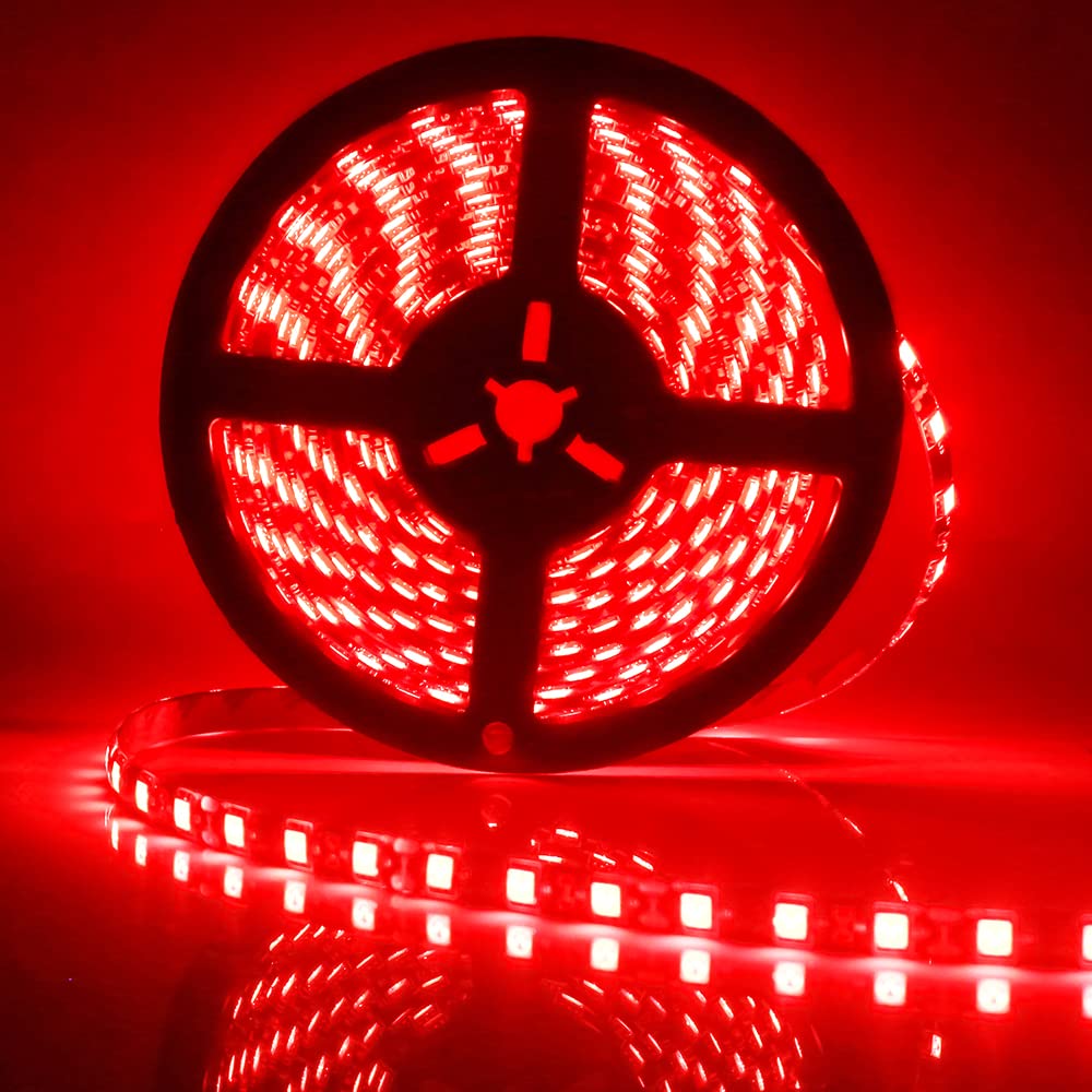 Keiurot Led Strip Lights 5M Waterproof Led Light Strips Flexible 300SMD Red Led Strip for Bedroom, Room, Home, Kitchen, Under Cabinet, Bar DIY Decoration, DC-12V