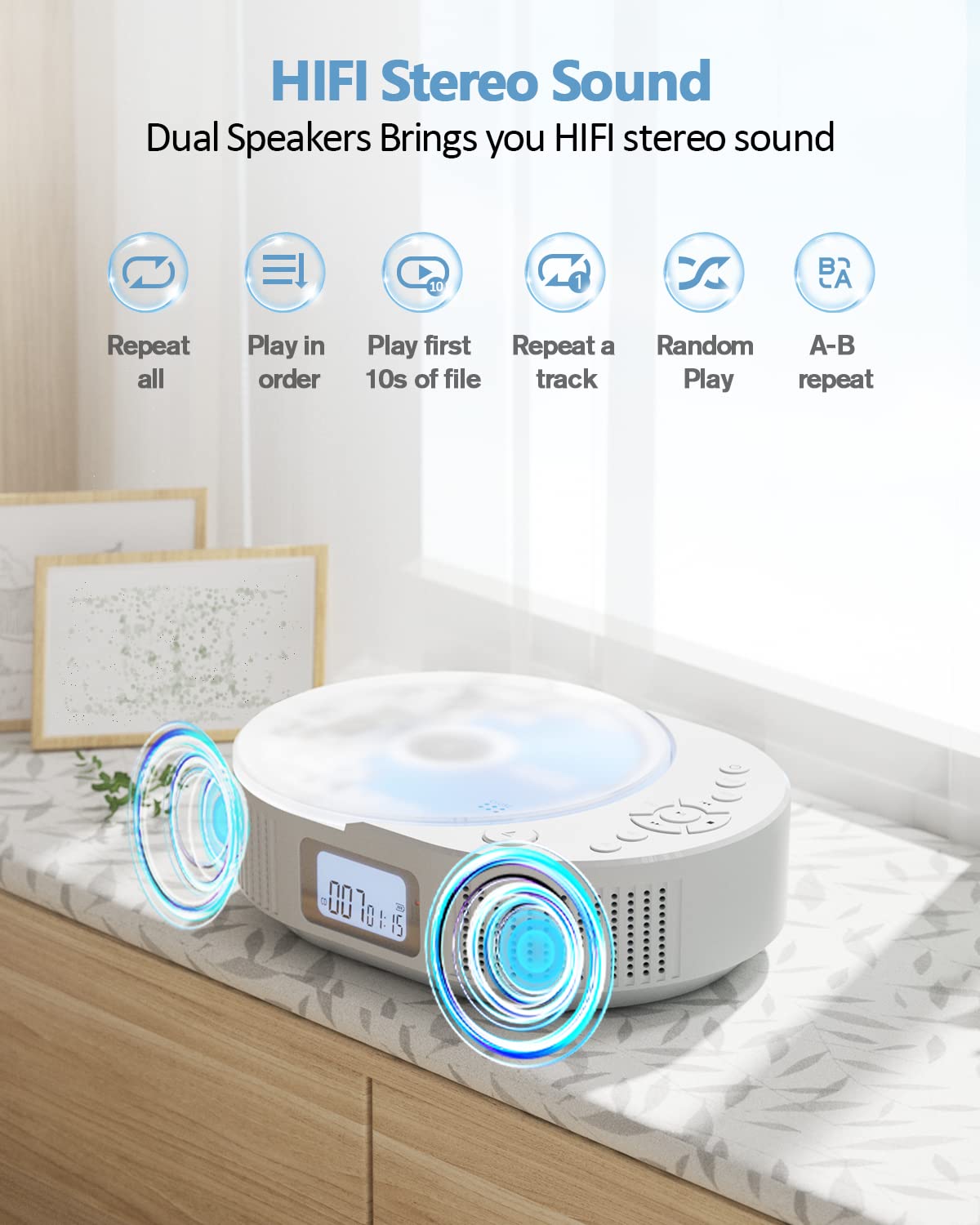 CD Player Portable, FELEMAN Upgraded Boombox CD Player & Bluetooth Speaker 2 in 1 Combo, Rechargeable Portable CD for Car/Home with Remote Control, FM Radio, Support AUX/USB, Headphone Jack