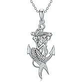 PELOVNY Anchor Necklaces for Women 925 Sterling Silver Mermaid Anchor Pendant Necklace Ocean Themed Jewelry Gifts for Mom Daughter Wife
