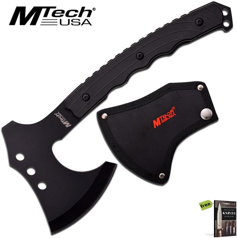 MTECH Black 9.75" Survival HATCHET Full Tang Camping Axe + Sheath! MT-AXE11B + Free eBook By SURVIVAL STEEL