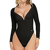 Popilush Long Sleeve Bodysuit for Women Lace Shapewear Body Suits Deep V Tummy Control Corset Trendy Going Out Tops