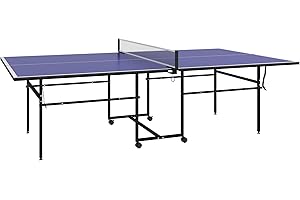 Soozier Full Size Ping Pong Table Set, Portable Table with Net 2 Paddles 3 Balls, Foldable Table Tennis Table with Wheels for