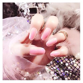 Amazon Com Yalice Glossy Fake Nails Long Full Cover Nails Oval False Nails Punk Halloween Press On Nail For Women And Girls 24pcs Pink Beauty
