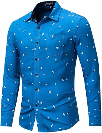 Asdflina Camisa de algodón con Estampado Floral de Hombre Slim Fit de Manga Larga con Botones Camisas de Vestir para Hombre (Color : Azul, tamaño : L): Amazon.es: Hogar