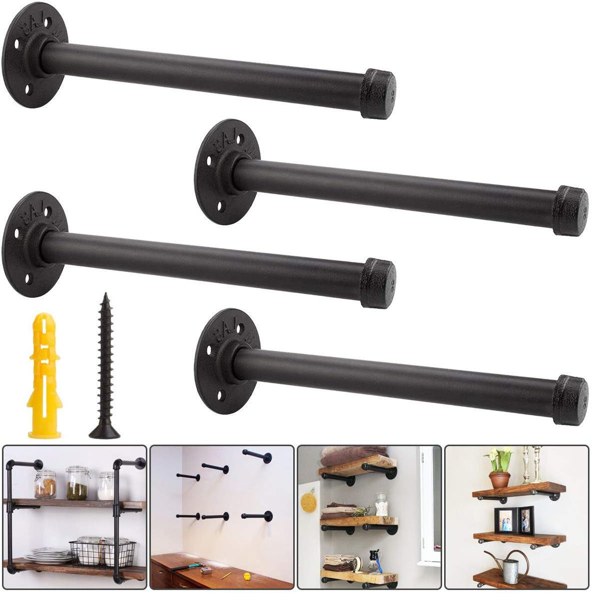 Industrial Pipe Shelving Brackets 10 inch Set of 4