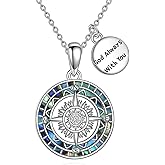 YAFEINI Compass Necklace for Women 925 Sterling Silver Abalone Compass Pendant Jewelry Graduation Friendship Talisman Travel Necklace Inspirational Graduation Birthday Gifts for Women