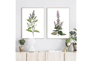 Set of 2-Art Pictures-Abstract Art Prints Herb Botanical Posters Vintage Flowers Peppermint Print Plant Pictures Wall Art Can