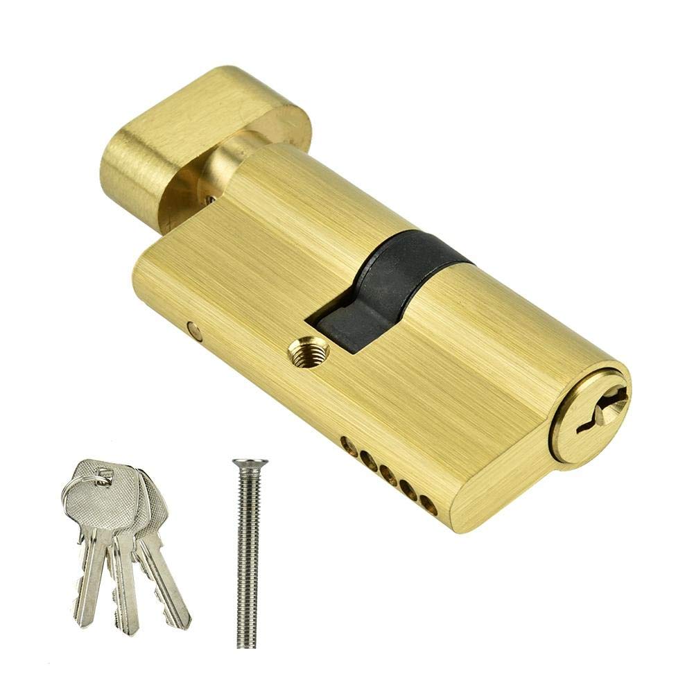 ASHATA 65mm Copper Single Open Lock Cylinder Full Copper Lock Core Hoist Hole Lock Core Bedroom Door Lock Cylinder with Keys for Wooden Doors, Aluminum Doors