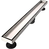 AVSIILE Linear Shower Floor Drain, 24 Inch Brushed Nickel Bathroom Drains | 304 Stainless Steel Drains Kit, Rectangular Shower Trench Drain with Reversable Tile-in Pattern Drain Cover &amp; Hair Catcher