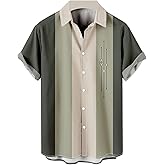 Men's Short Sleeve Button Down Bowling Shirts Hawaiian Casual Printed Summer Regular Fit Beach Aloha Shirt