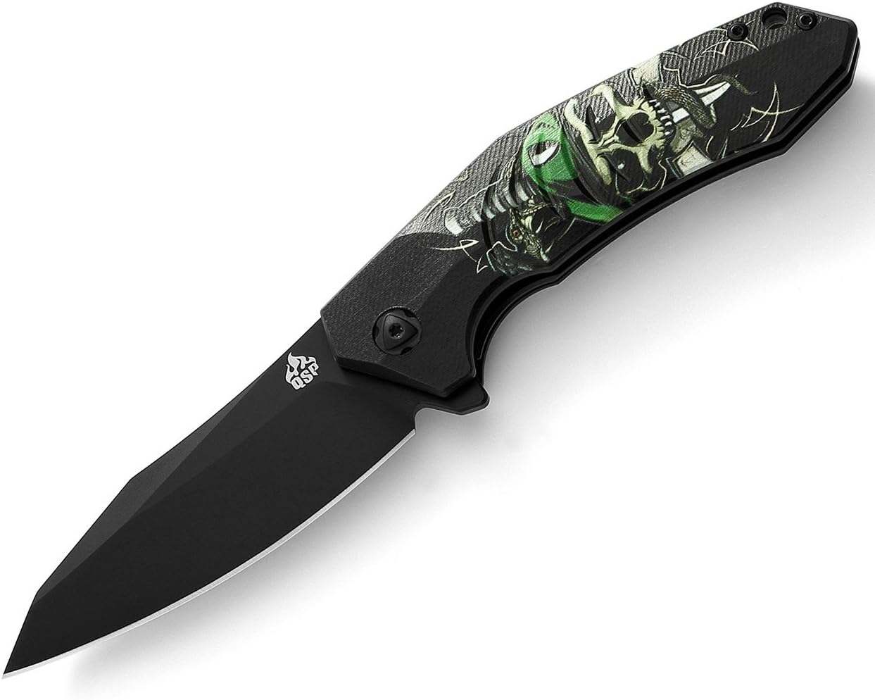 QSP Pocket Knife Ghost QS104,Cool 3D Printed Skull G10 Handle and Sharp 440C Tactical Knife for EDC, Men's Gift