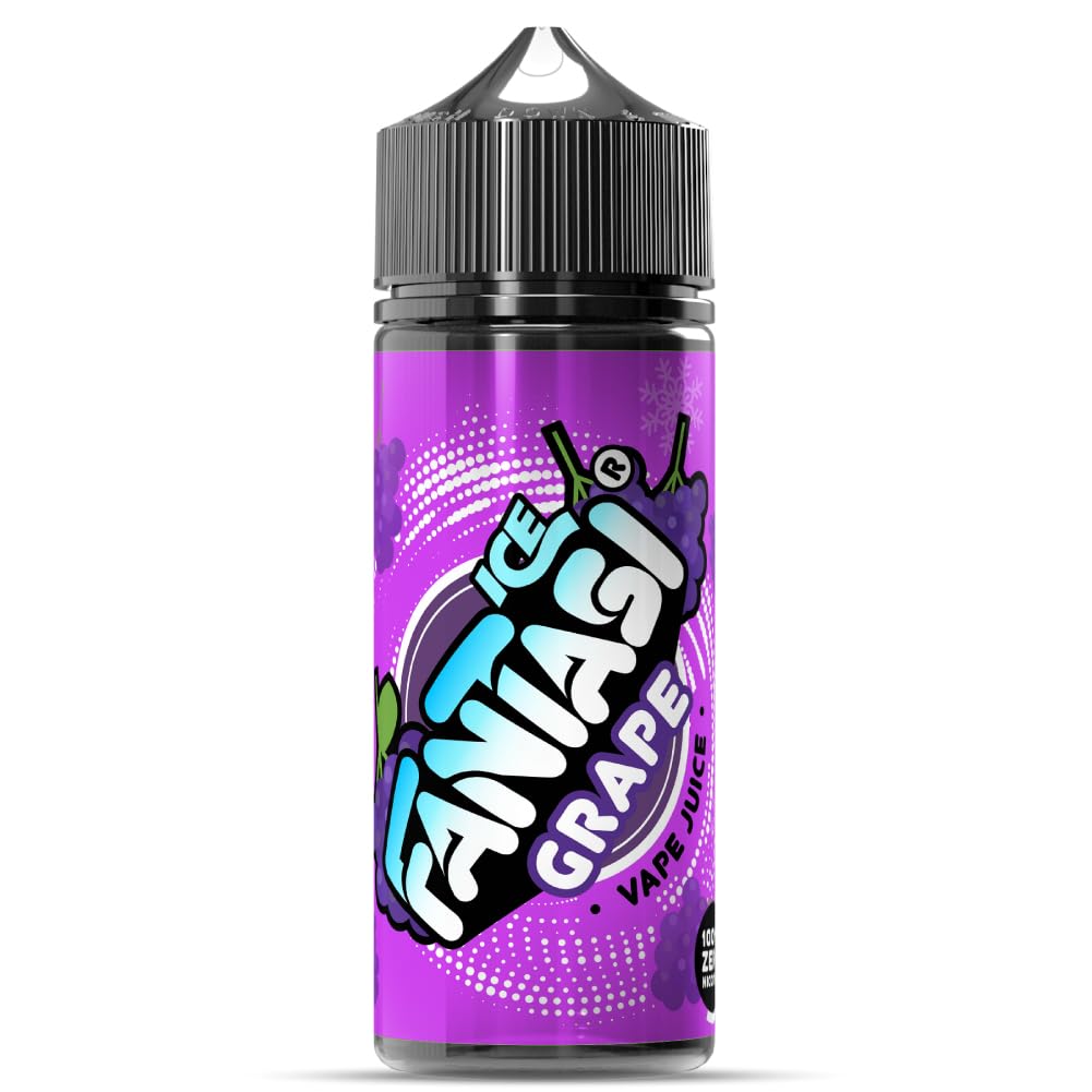 Fantasi Ice Vape Liquid 100ml - Grape Ice, 70VG/30PG No Nicotine E-Liquid for All Day Vaping, Sub Ohm - 120ml PET Chubby Gorilla V3 Short Fill Bottle