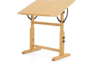 VISWIN Wooden Drafting Table, Adjustable Height & Angle, Solid Pine Wood Artist Table for Drawing, Tilts Flat, Studio Art Cra