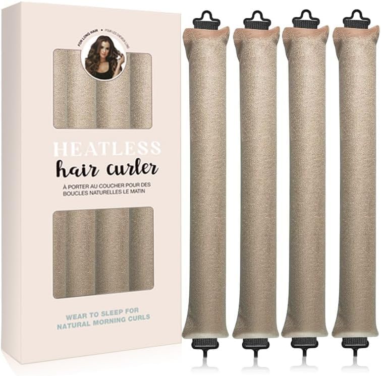 Photo 1 of Enignic Heatless Hair Curler 4pcs Heatless Curling Rod Overnight Soft Hair Rollers to Sleep No Heat Curls Overnight Curlers for All Hair Types (Braun) Healthy and Stylish, No Heat Needed