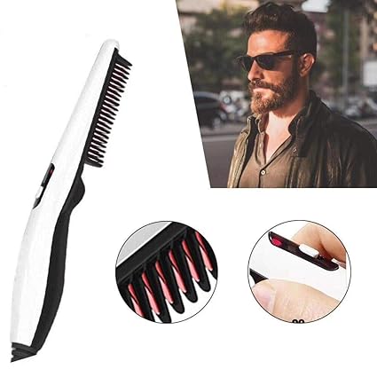 PAGALY Beard Straightener,Electric Beard Straightening Comb Quick Heated Multi Functional Styler Hair Curler Professional Brush for Mens Beard Hair, Portable for Travel(Beard Comb)