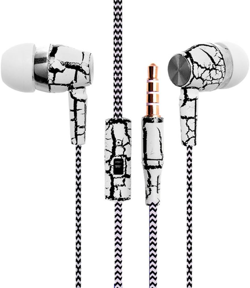 Design Nylon Braided Crack Earphone Cloth Rope Earpieces Stereo Bass MP3 Music Headset with Microphone for Cellphone MP3 MP4 (White)