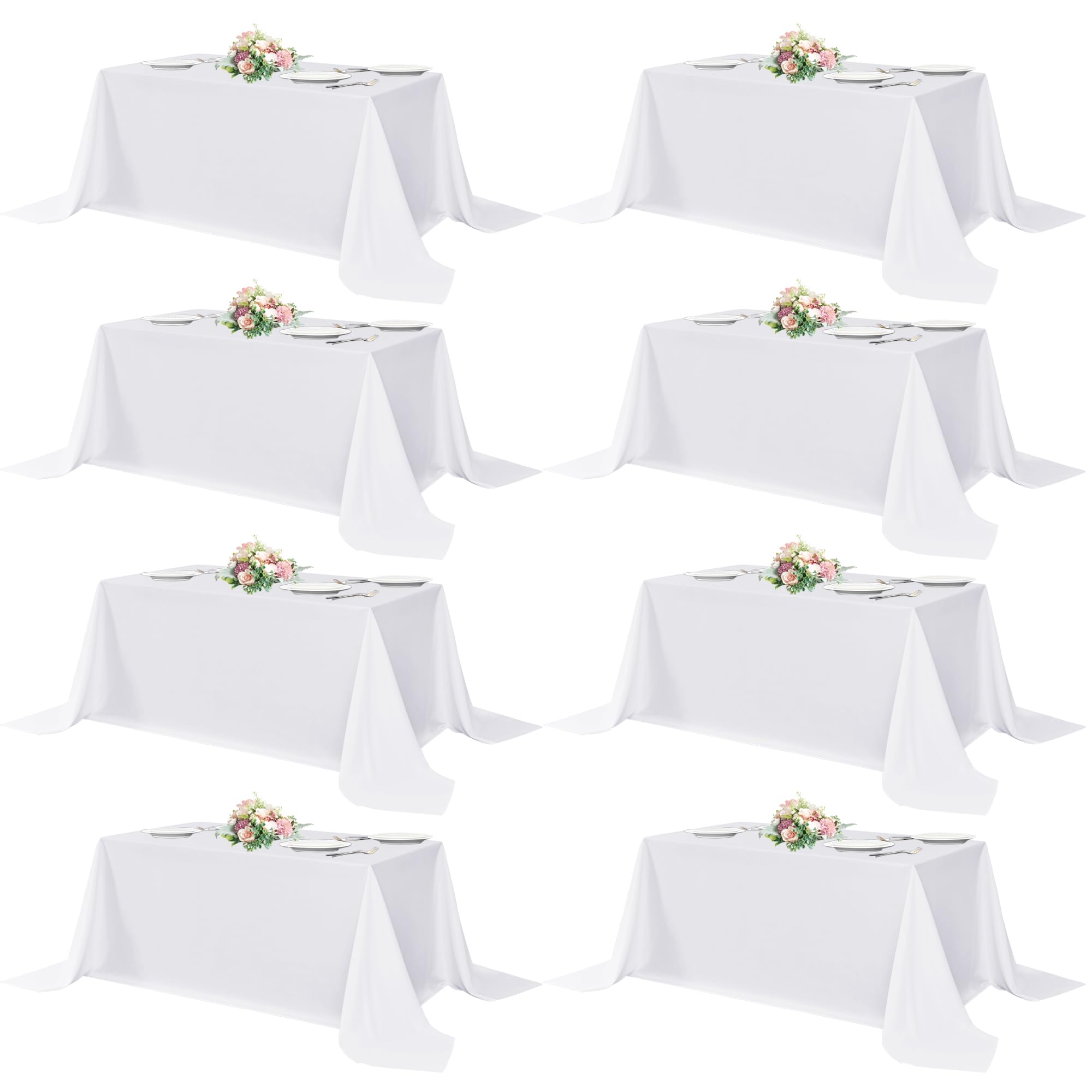 Photo 1 of sancua White Table Cloths Rectangle, 8 Pack 90x132 Inch Tablecoths Rectangular for 6 Foot Tables - Washable Polyester Fabric Table Cover for Wedding, Birthday Party, Banquet Reception