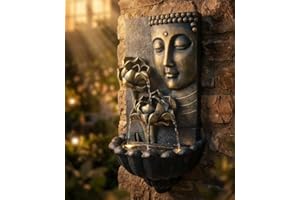 Warm Garden Outdoor Cascading Lotus Buddha Face Zen Water Fountain Buddha Statue Wall Fountains. 32.3 Inch Tall
