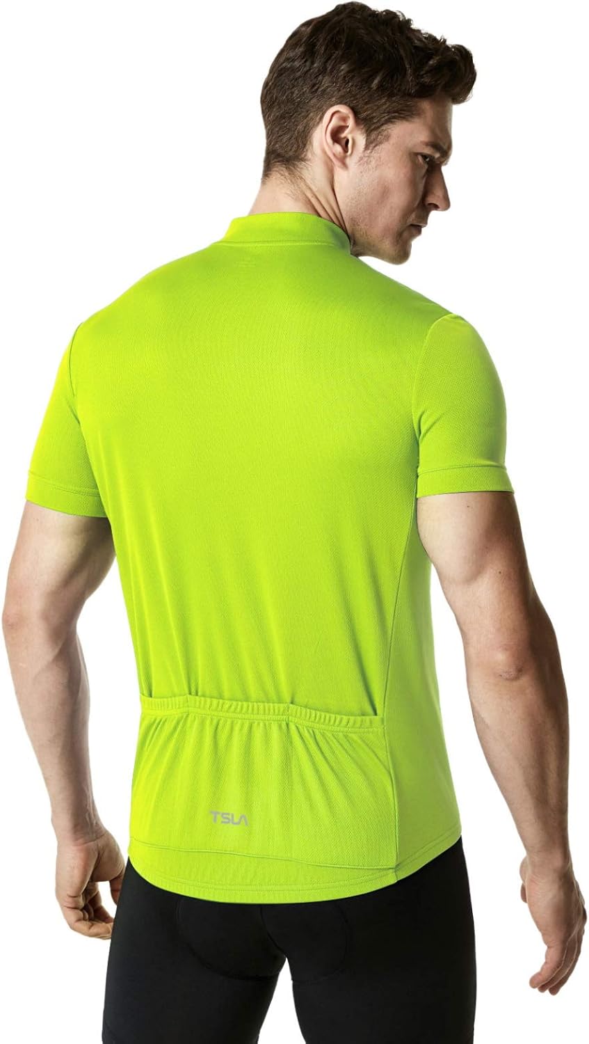 TSLA Men's Short Sleeve Bike Cycling Jersey, Quick Dry Breathable Reflective Biking Shirts with 3 Rear Pockets : Clothing