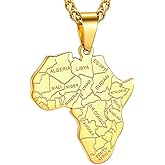 GOLDCHIC JEWELRY Africa Map Necklace for Men, Stainless Steel African Tribal/Egyptian Eye of Horus/I LOVE AFRICA/Elephant Map Hiphop Jewelry Unisex with 22'+2'Adjustable Chain