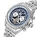 GuTe Elegant Silver Steel Automatic Mechanical Wristwatch Blue Dial Day Date Month Dress