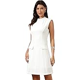 Allegra K Tweed Sheath Dress for Women's Mock Neck Sleeveless Office Dress