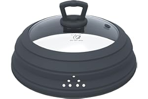 Microwave Splatter Cover Vented Glass Splatter Guard Lid with Collapsible Silicone for Food as Pot Cover Plate 10.8 inch for 