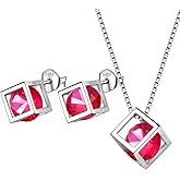 Aurora Tears Birthstone Necklace/Earring 925 Sterling Silver Women Cross/3D Cube/Cresent Moon Birth Stone Jewelry Mens Birthday Gift Anniversary Present