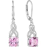 Blaniy Square Princess Cut Dangle Drop Earrings 925 Sterling Silver Leverback Earrings with Birthstone Jewelry Gifts for Women