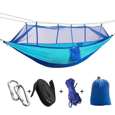 Poconic Outdoor-Camping Hängematte, Deluxe Fallschirm Stoff Heavy Duty 220Kg (485 LB) Last Doppel-Hängematte mit Moskitonetz,