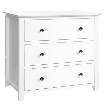 Vasagle 3 Drawer Dresser Chest Of Drawers Bedside Table With Solid Wood Legs For Bedroom Living Room Office Entryway White Urcd33wt Amazon In Furniture 3 Drawer Real Wood Dresser