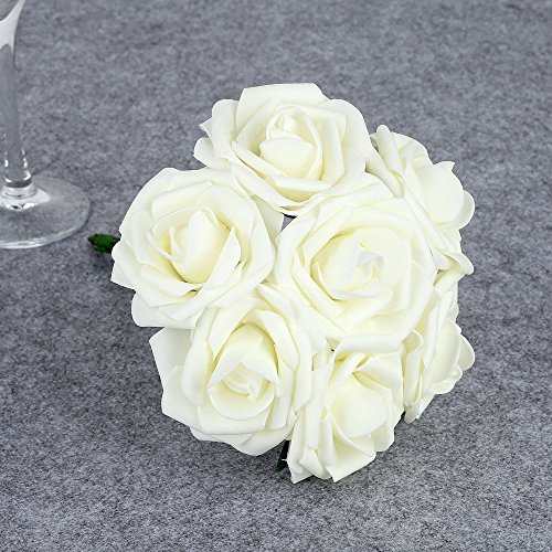 image for Febou Artificial Flowers, 50pcs Real Touch Artificial Foam Roses Decor