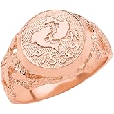 Astrology Jewelry Solid 14k Rose Gold Pisces Zodiac Sign Band Nugget Men's Ring