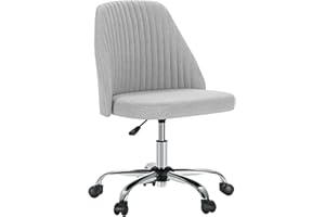 DUMOS Office Desk Chair, Small Cute Mid Century Modern Vanity Swivel Task Chairs with Wheels, Comfortable Back, Armless for Home, Bedrooms, Office, Study, Student, Dressing Room, Grey