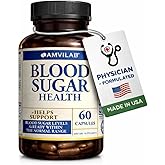 AMVILAB Blood Sugar Health Natural 20 Herbs and Vitamins with Cinnamon, Alpha Lipoic Acid to Support Health, Non-GMO, for Men Women, Supports Healthy Energy Levels - 60 Herbal Pills - 30 Day Supply