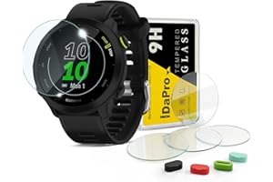 iDaPro [4 Pack] Screen Protector for Garmin Forerunner 55 45 45S Smartwatch + Silicone Anti-dust Plugs Tempered Glass Anti-Scratch Bubble-Free
