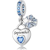 HappyStar 925 Sterling Silver Happy Birthday Bead Charm Love Heart Shape Birthstone Charms for Bracelets Dangle Pendant with 5A Cubic Zirconia Compatible Pandora Bracelets Jewelry Gift for Women