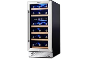 COLOZO 28 Bottle Wine Cooler Refrigerator, 15" Seamless Stainless Steel Built-in Freestanding Wine Fridge Double-Layer Tempered Glass Door with Lock, Under Counter Wine Cellar