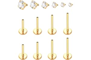 Aumeo 16G 18G Labret Jewelry Surgical Steel Internally Threaded Lip Rings Nose Stud Earrings CZ Tragus Medusa Monroe Piercing Jewelry