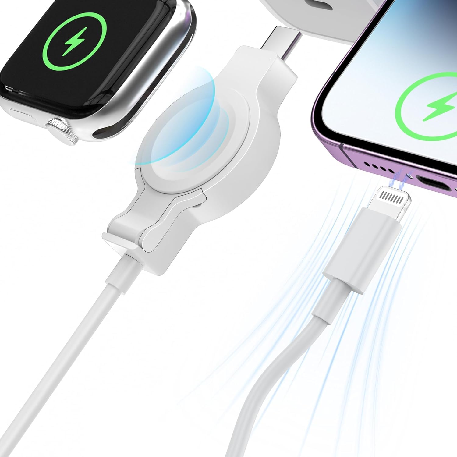 Photo 1 of 2 in 1 Apple Watch&iPhone Charger Cable, Fast Charging USB-C Magnetic Wireless Charger for Apple Watch 9/8/7/SE/Ultra & iPhone 14/13/12/11/X/8, Portable Dual Charger Cord for Travel and Daily Use